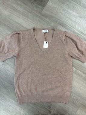 Blu Ivy Short Sleeve V-Neck Sweater Soft Stretch Knit Top